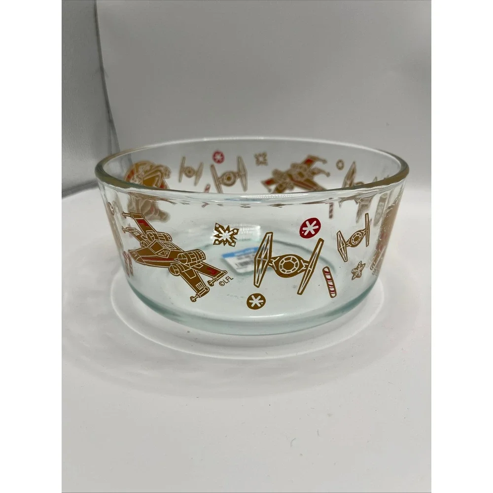 Pyrex Star Wars Holiday Gingerbread Glass Storage Bowl 6 Cup X-Wing TIE Fighter